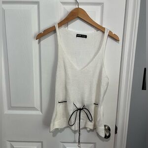NWT SHEIN knit tank top with tie and pearl details